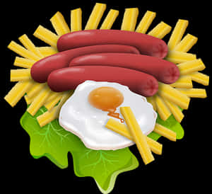 Sausages Fries Egg Graphic PNG image with transparent background