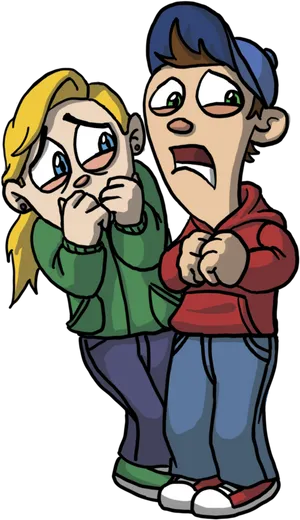 Scared Cartoon Kids Haunted House Reaction PNG Image