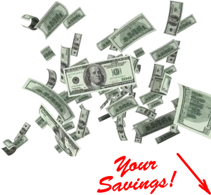 Scattered_ Hundred_ Dollar_ Bills_ Savings_ Concept PNG Image