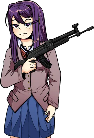 Schoolgirl With Rifle Anime Character PNG Image