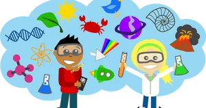 Science Themed Cartoon Characters PNG Image