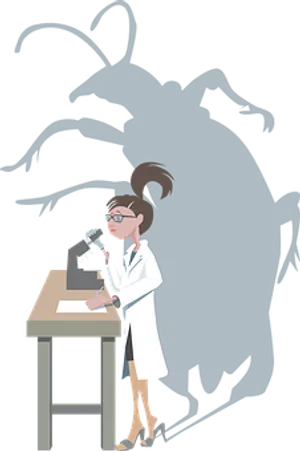 Scientist Examining Insect Shadow PNG Image