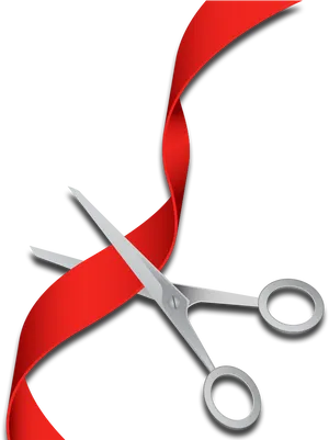 Scissors Cutting Red Ribbon PNG Image