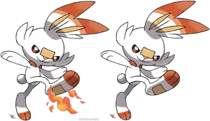 Scorbunny Pokemon Dual Pose PNG Image