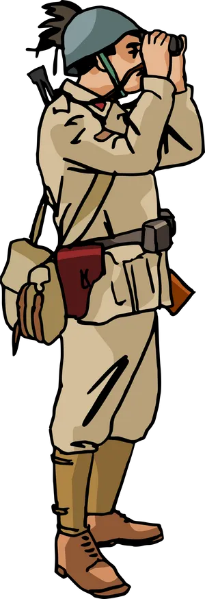 Scout_ Soldier_ Using_ Binoculars PNG Image