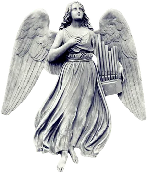 Sculpted Angel Holding Harp PNG Image