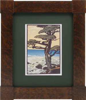 Seaside_ Tree_ Artwork_in_ Wooden_ Frame PNG Image