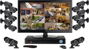 Security Camera System Monitorand Cameras PNG Image