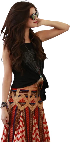 Selena Gomez Boho Chic Outfit PNG Image