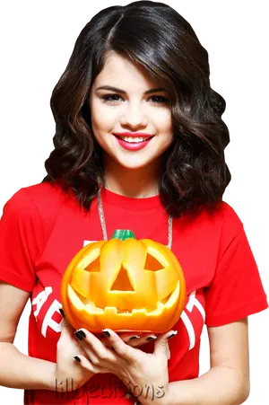 Selena Gomez Halloween Pumpkin PNG Image