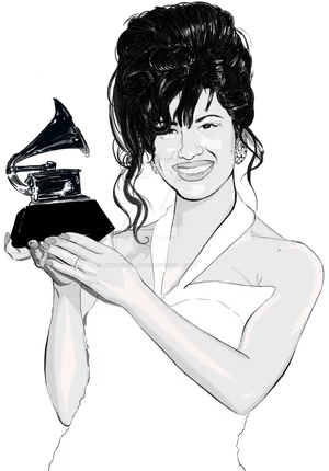 Selena Quintanilla Holding Grammy Award Illustration PNG Image