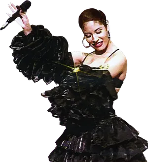 Selena Quintanilla Performingin Black Dress PNG Image