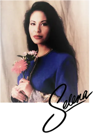 Selena Quintanilla Portraitwith Flowers PNG Image