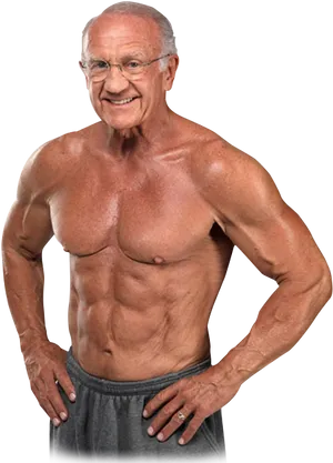 Senior Bodybuilder Showing Muscles PNG Image