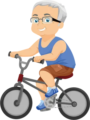 Senior Man Biking Cartoon PNG Image