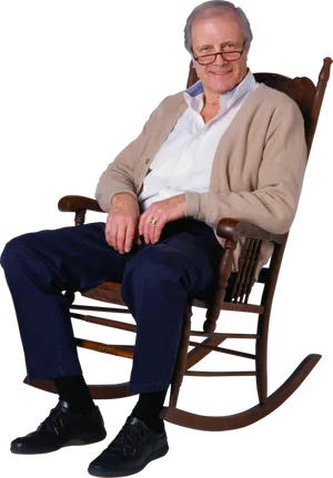 Senior Man Smilingin Rocking Chair PNG Image