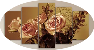 Sepia Toned Roses Art Panel Display PNG Image