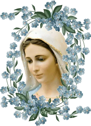 Serene Maria Surrounded By Flowers PNG Image