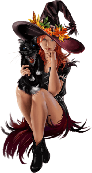 Sexy Witch Png -halloween Witches, 3d Girl, Illustration - Sexy Witch And A Cat, Transparent Png PNG image with transparent background