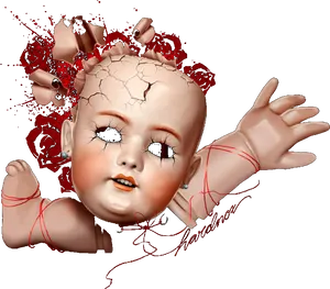 Shattered Doll Creepy Artwork PNG Image