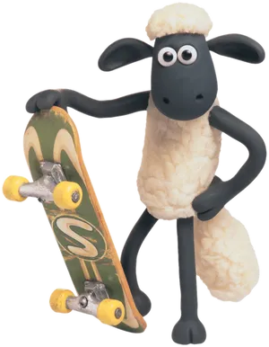 Shaunthe Sheep Skateboarding PNG Image