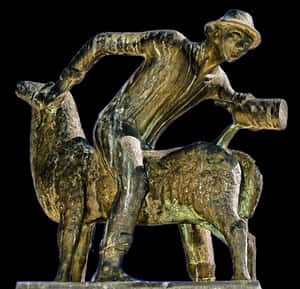 Shepherd Shearing Sheep Statue PNG image with transparent background