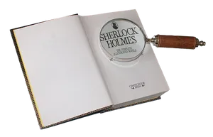 Sherlock Holmes Bookwith Magnifying Glass PNG Image