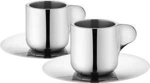 Shiny Silver Cupswith Saucers PNG Image