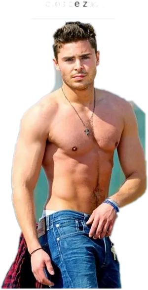 Shirtless Man Jeans Outdoors PNG Image