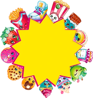 Shopkins Characters Around Star Frame PNG Image