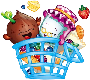 Shopkins Charactersin Shopping Basket PNG Image