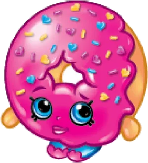 Shopkins Pink Glazed Donut Character PNG Image