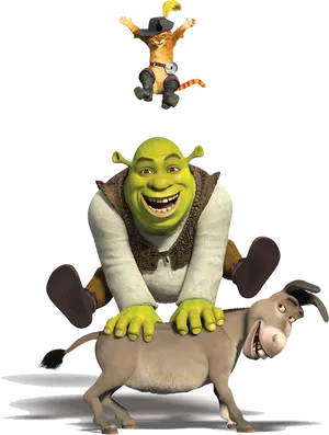 Shrekand Donkeywith Pussin Boots PNG Image