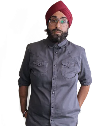 Sikh Man Wearing Red Turban PNG Image