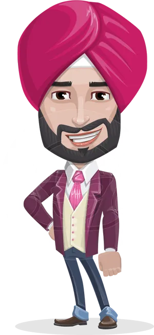 Sikh Manin Pink Turban Cartoon PNG Image