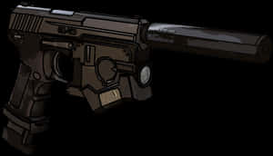 Silenced Pistol Illustration PNG image with transparent background
