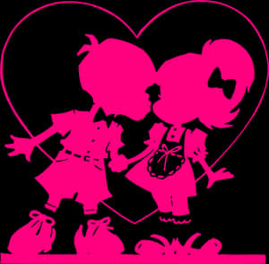 Silhouette Kids Kissing Heart Background PNG image with transparent background