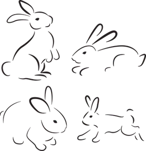 Silhouette Rabbits Black Background PNG Image