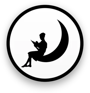 Silhouette Readingon Crescent Moon PNG Image