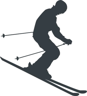 Silhouette Skier Action Pose PNG Image