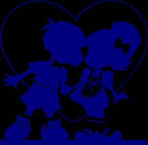 Silhouetted Children Kissingin Heart Shape PNG image with transparent background