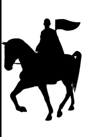 Silhouetted Knighton Horsebackwith Flag PNG with transparent background