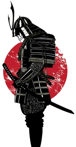 Silhouetted Samurai Against Red Sun PNG Image