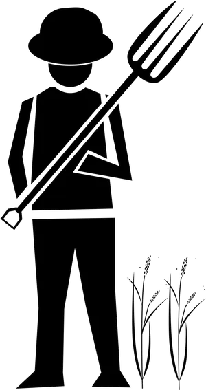 Silhouetteof Farmerwith Pitchfork PNG Image