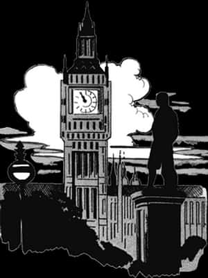 Silhouetteof Manand Big Ben PNG image with transparent background