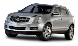 Silver Cadillac S U V Profile View PNG Image