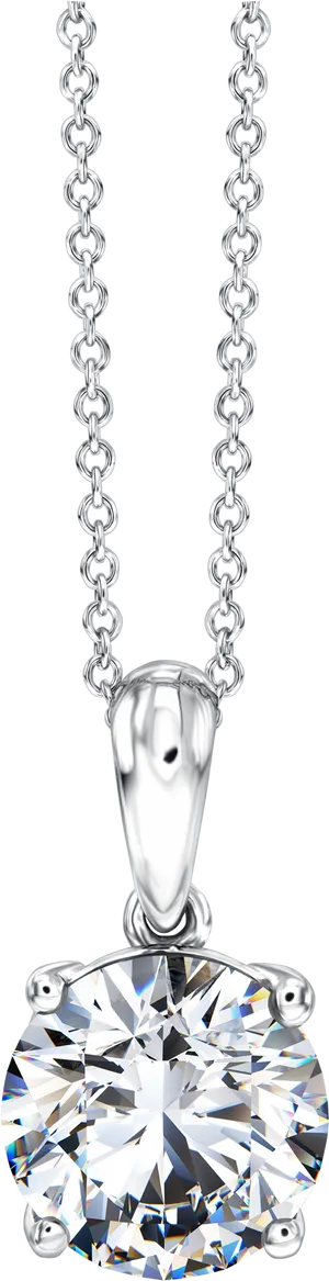 Silver Diamond Pendant Chain Necklace PNG Image