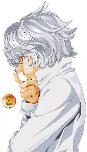 Silver Haired Anime Character Thinking PNG Image