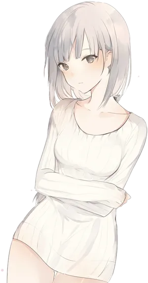 Silver Haired Anime Girl Smiling PNG Image