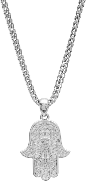 Silver Hamsa Hand Chain Necklace PNG Image